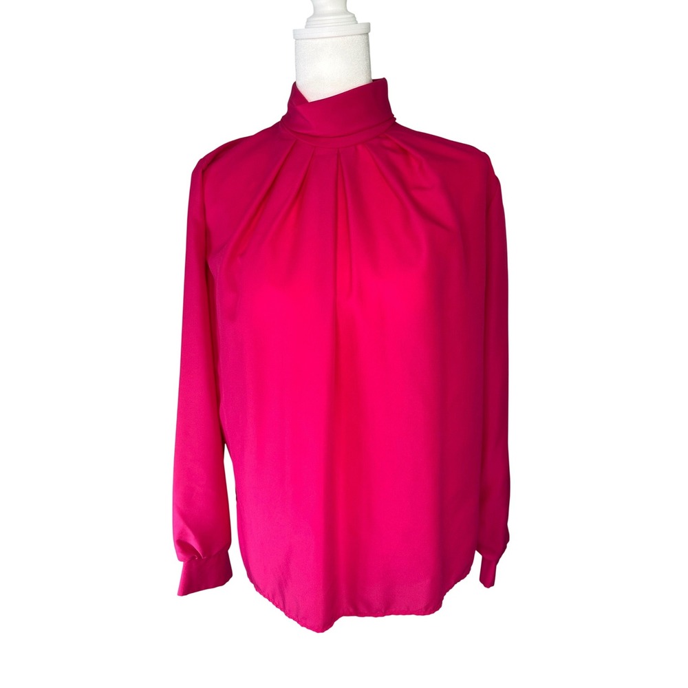 Vintage Bedford Fair Bright Pink| Fuchsia Long Sleeve Blouse Size Petite 4